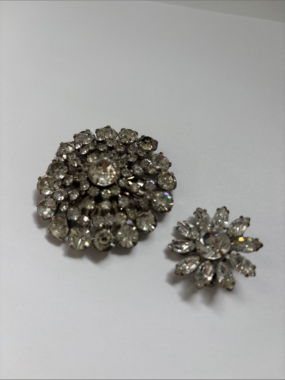 2 Vintage Rhinestone Starburst Brooch | Mid Century Glam Crystal Pin